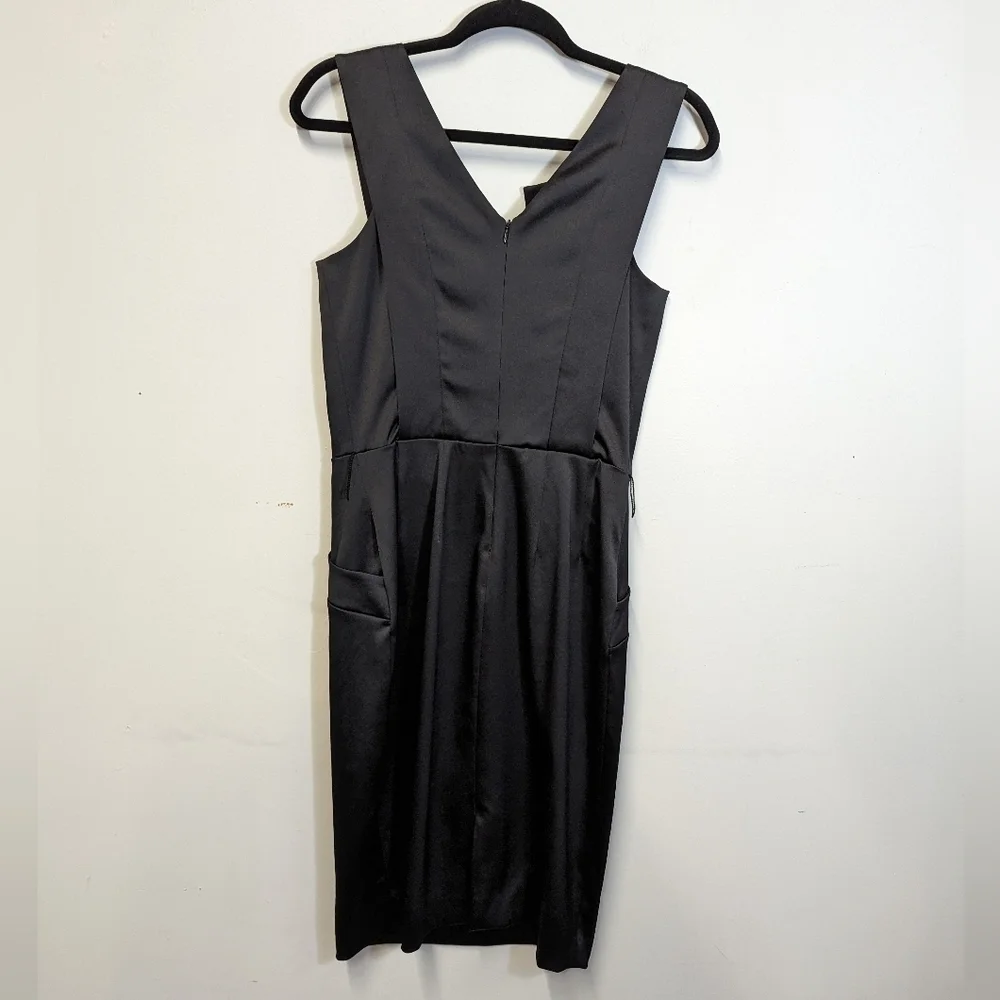ELLEN Tracy Black Satin Sheath Wiggle Dress Mad Men MCM Style 6 Sleeveless